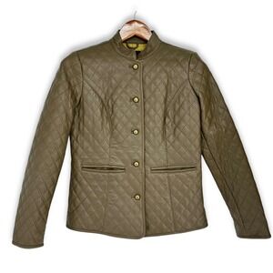 Isaac Mizrahi Live Leather Jacket Sz XS Quilted Olive Green Brown Equestrian